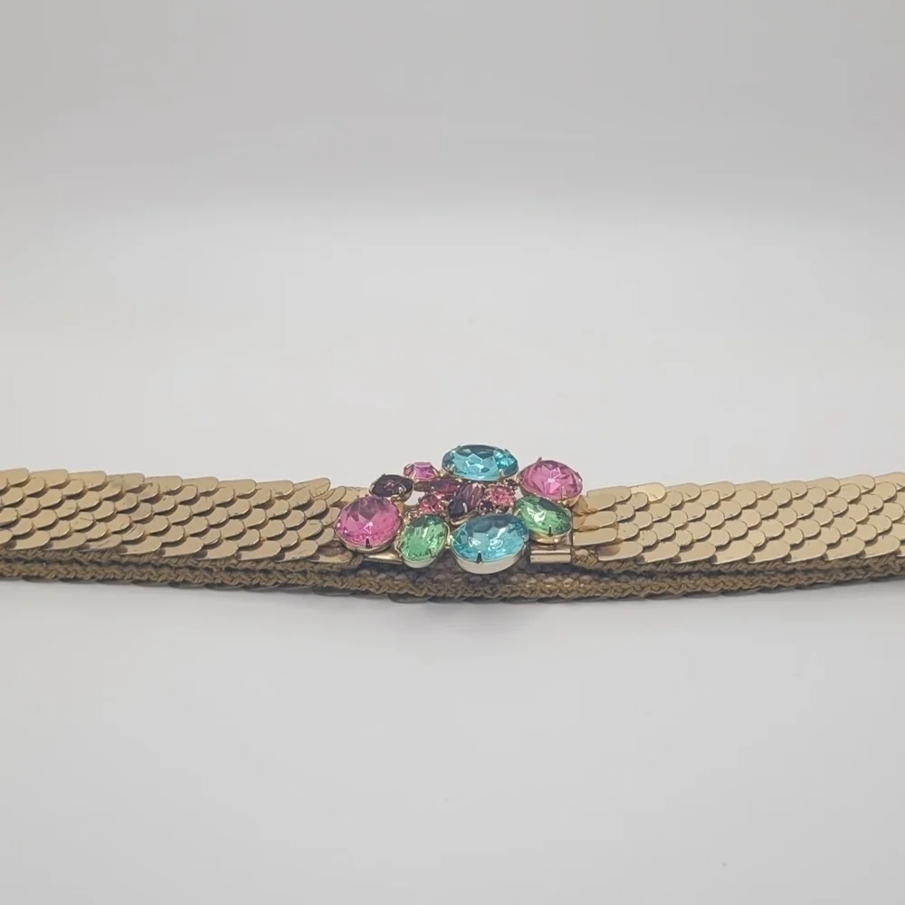 Gold Tone Metallic Rhinestone Belt Y2K Bling Embellished